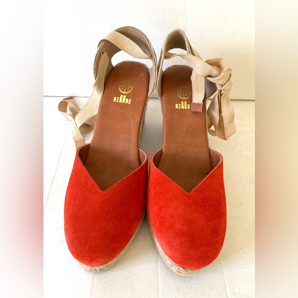 Elle Elegant Red Espadrille Sandals lightweight wedges tie-up laces US 10